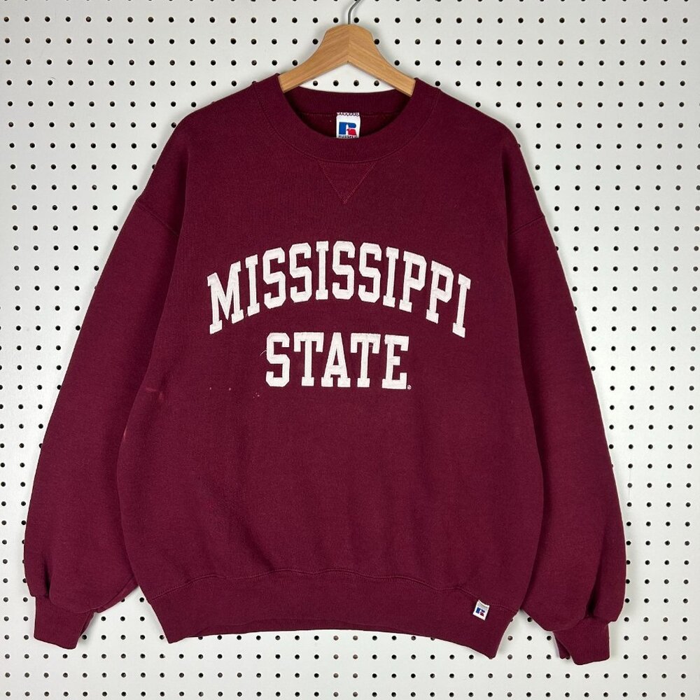 Mississippi State Bulldogs Large Maroon Russell Crewneck Sweatshirt Vintage 90s